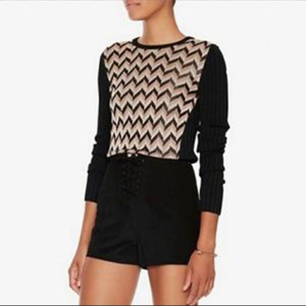 NWOT Rag & Bone Elaine Crew Neck Chevron Ribbed Form Fitting Sweater Size Small
